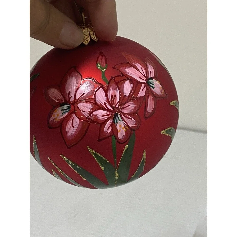 Pier 1 Exclusive Hand Painted & Christmas Ornament w box poinsettia
